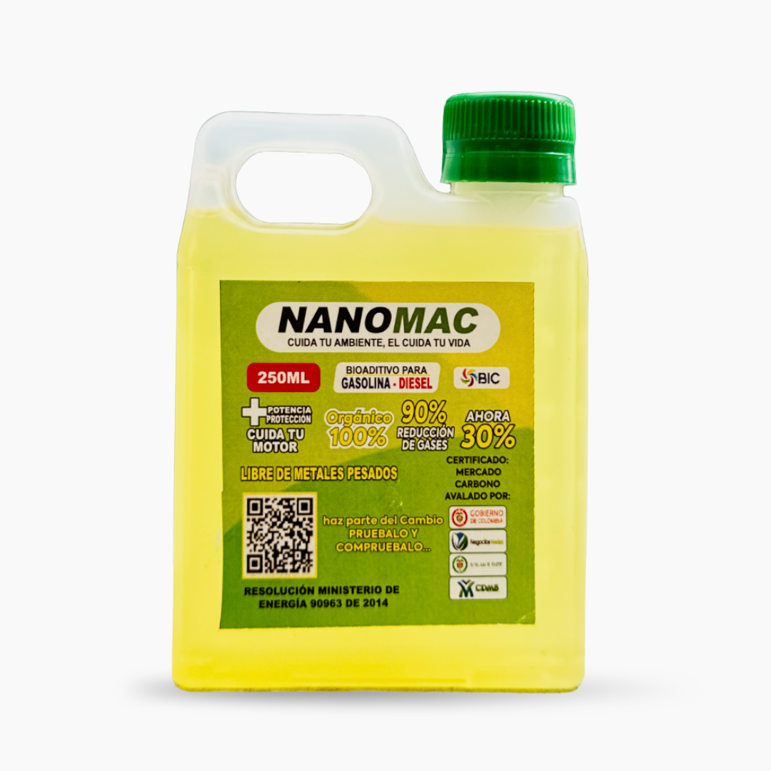 NANOMAC 250 ml · Bioaditivo Nanotecnológico para Gasolina